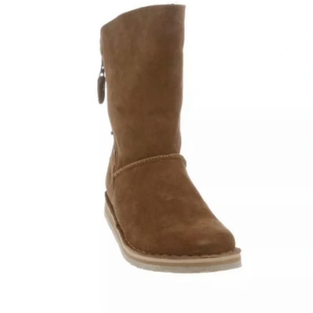 RJ’s Fuzzies Brown Trixie Leather Boots Sheepskin Lined Side Zip  Sz9 NEW!